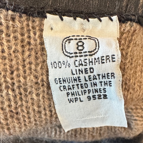 Genuine Black Leather Cashmere Lining Gloves Size 8 - Picture 4 of 7